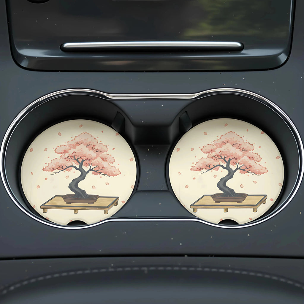 Cherry Blossom Bonsai Car Coasters Set - Road Muse