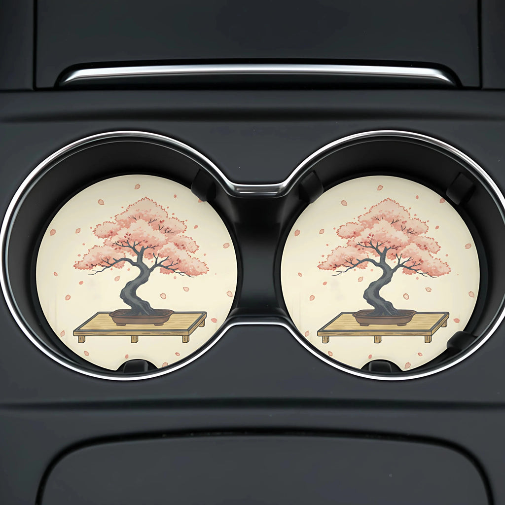 Cherry Blossom Bonsai Car Coasters Set - Road Muse