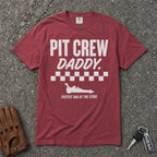 chili pit crew daddy checkered flag tshirt — vintage racing car silhouette comfort colors tee