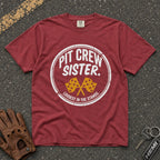 chili red pit crew sister comfort colors tshirt — motorsport race day graphic tee