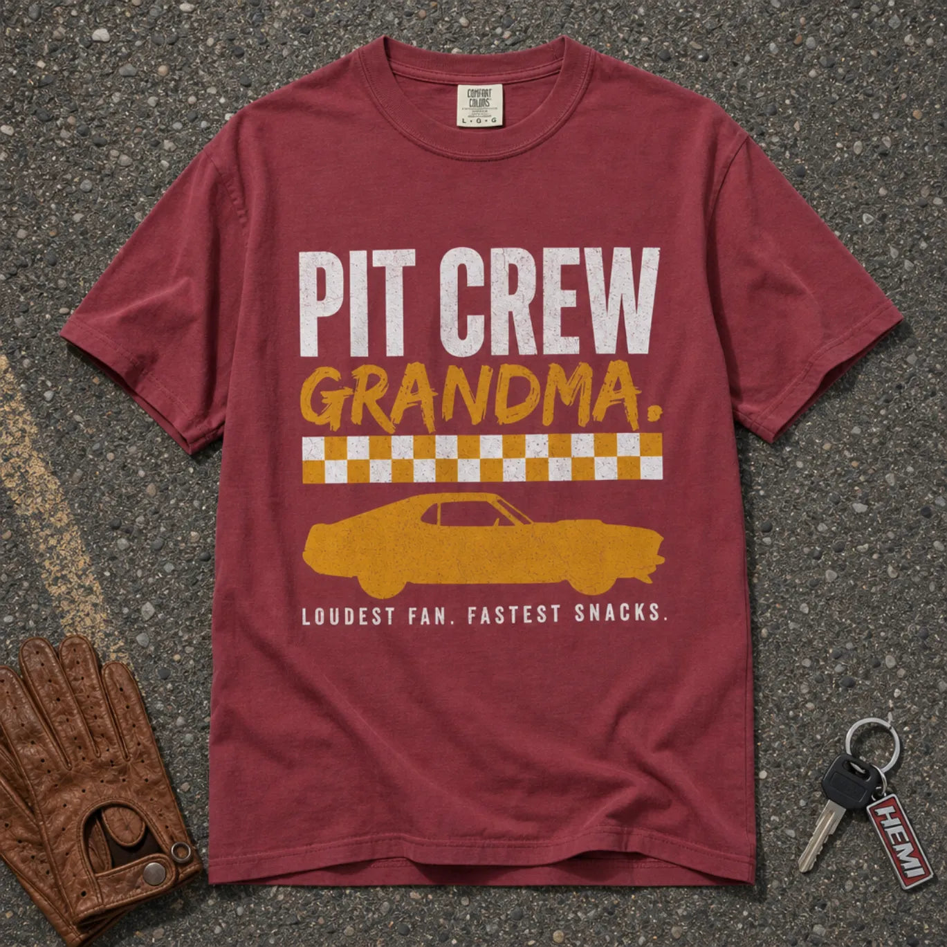 chili pit crew grandma comfort colors tee — vintage race car graphic motorsport shirt