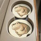 Chubby Frog Illustration Car Coasters Set - Road Muse