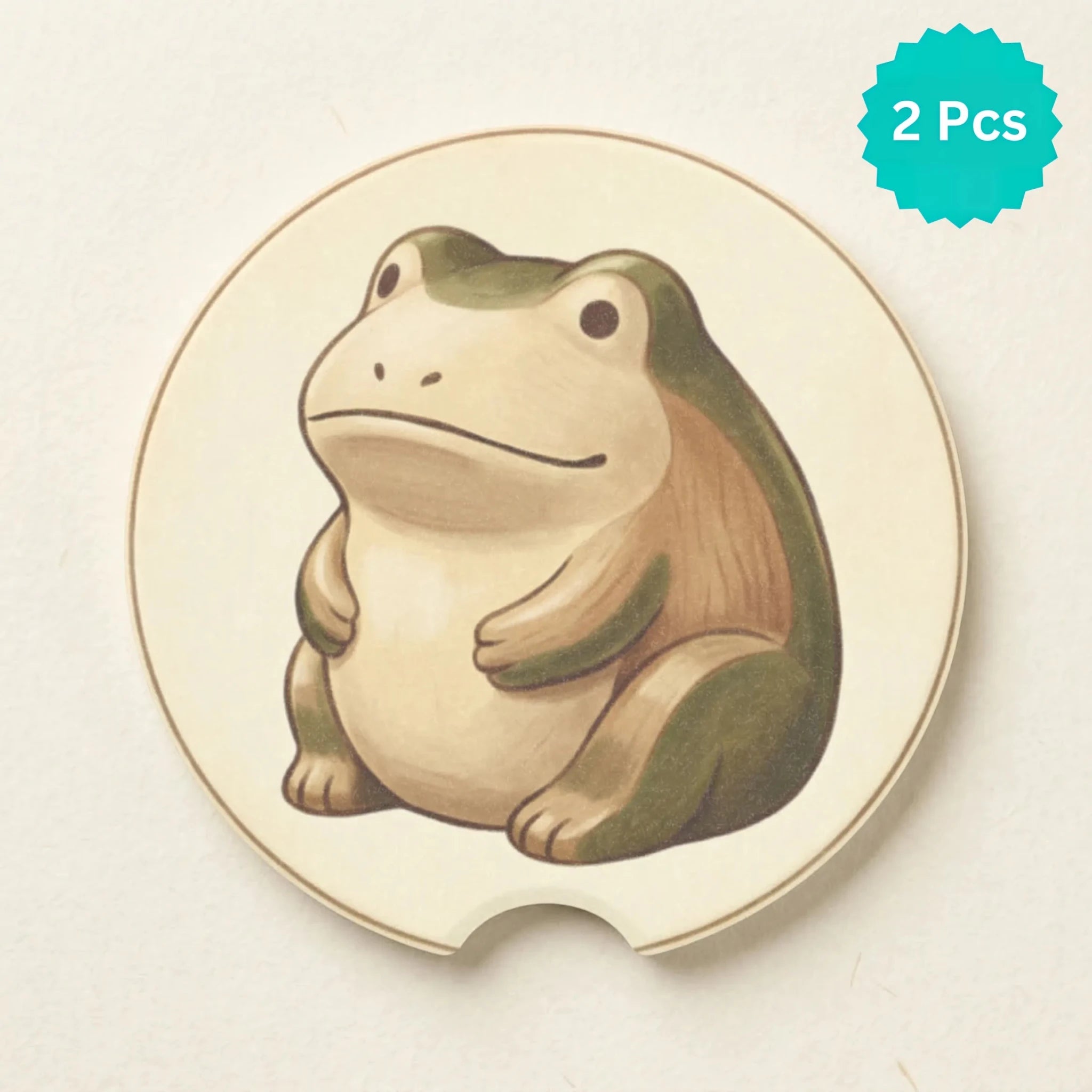 Chubby Frog Illustration Car Coasters Set - Road Muse
