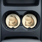 Chubby Frog Illustration Car Coasters Set - Road Muse