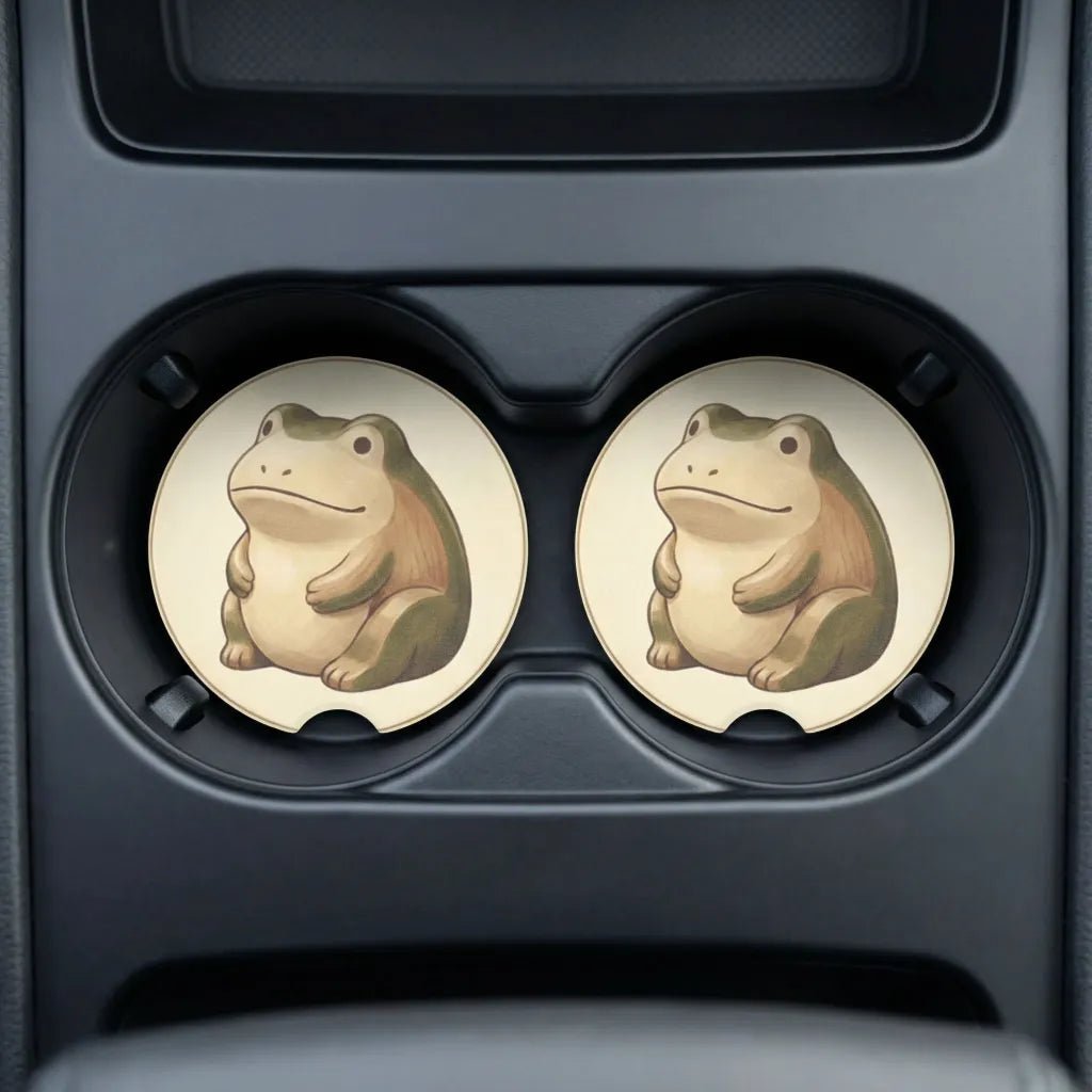Chubby Frog Illustration Car Coasters Set - Road Muse