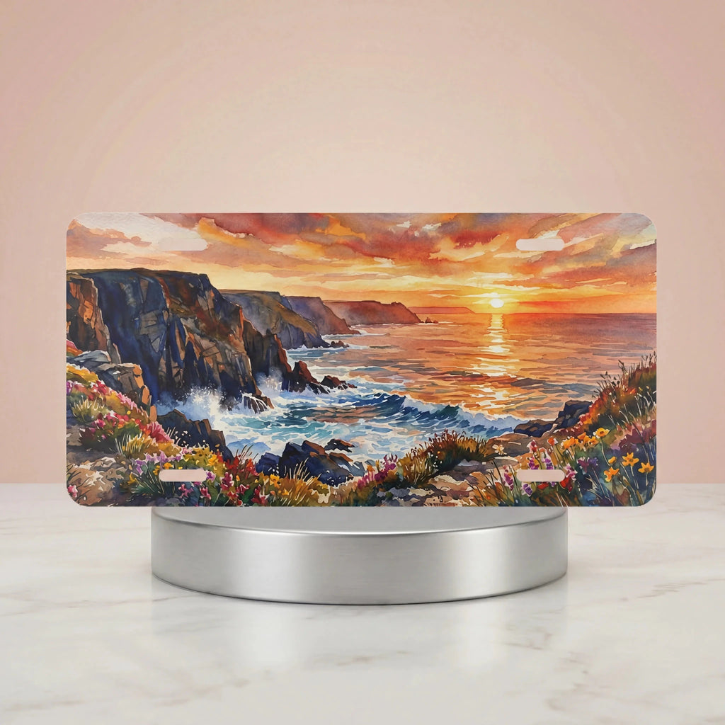 Coastal Sunset Cliffs Vanity Plate - Road Muse