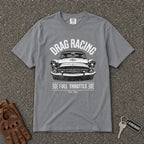 grey drag racing full throttle comfort colors tee — vintage muscle car checkered graphic shirt