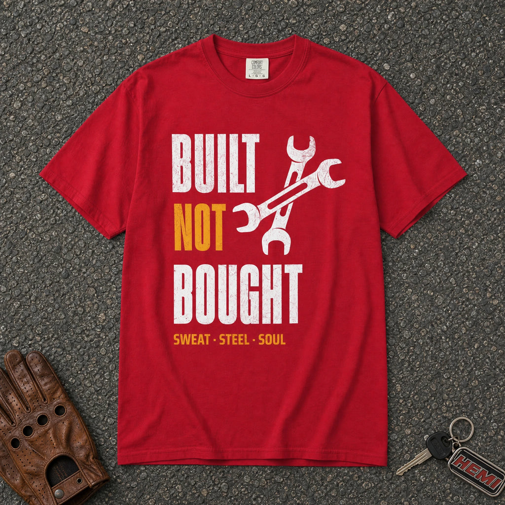 red built not bought comfort colors tee — crossed wrench graphic mechanic shirt