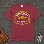 chili garage life mechanic graphic tee — wrench fist crest comfort colors vintage shirt
