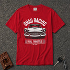 red drag racing full throttle graphic tee — vintage muscle car comfort colors shirt