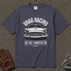 navy drag racing full throttle muscle car tshirt — vintage checkered comfort colors tee