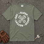 moss eat sleep drive repeat piston tshirt — car enthusiast comfort colors graphic tee