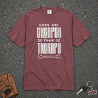 cars are cheaper than therapy tee - bold vintage lettering comfort colors car shirt