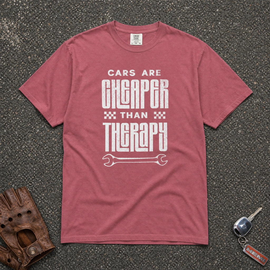 cars are cheaper than therapy comfort colors shirt color 4 - funny mechanic tee