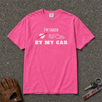 neon pink i'm taken by my car tshirt - funny racing silhouette comfort colors tee