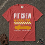 crimson pit crew grandma racing tshirt — retro car silhouette graphic comfort colors tee