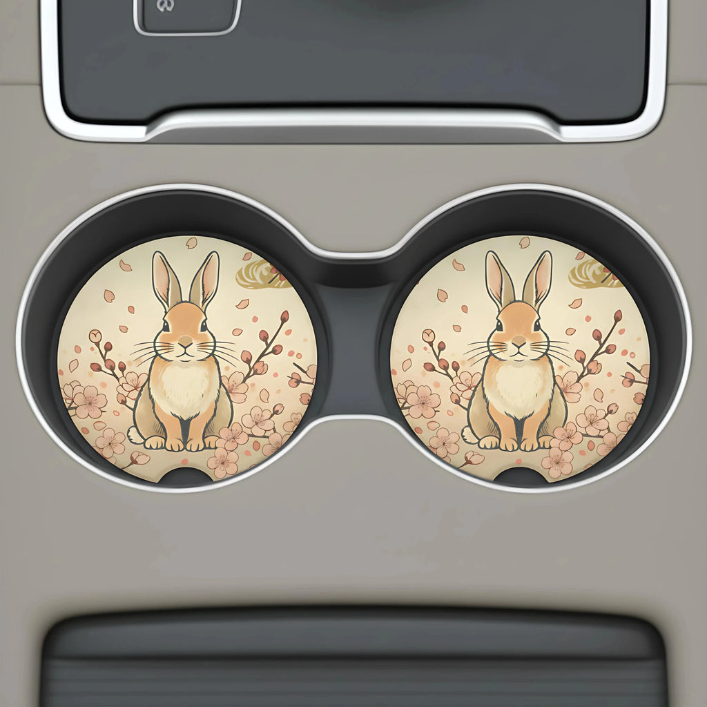 Cute Bunny Floral Car Coasters Set - Road Muse