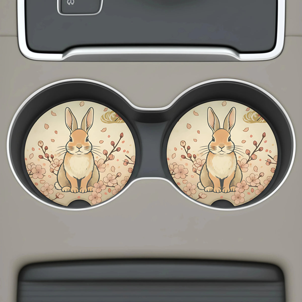 Cute Bunny Floral Car Coasters Set - Road Muse