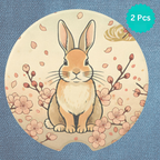 Cute Bunny Floral Car Coasters Set - Road Muse