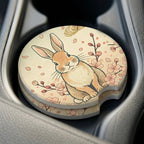 Cute Bunny Floral Car Coasters Set - Road Muse