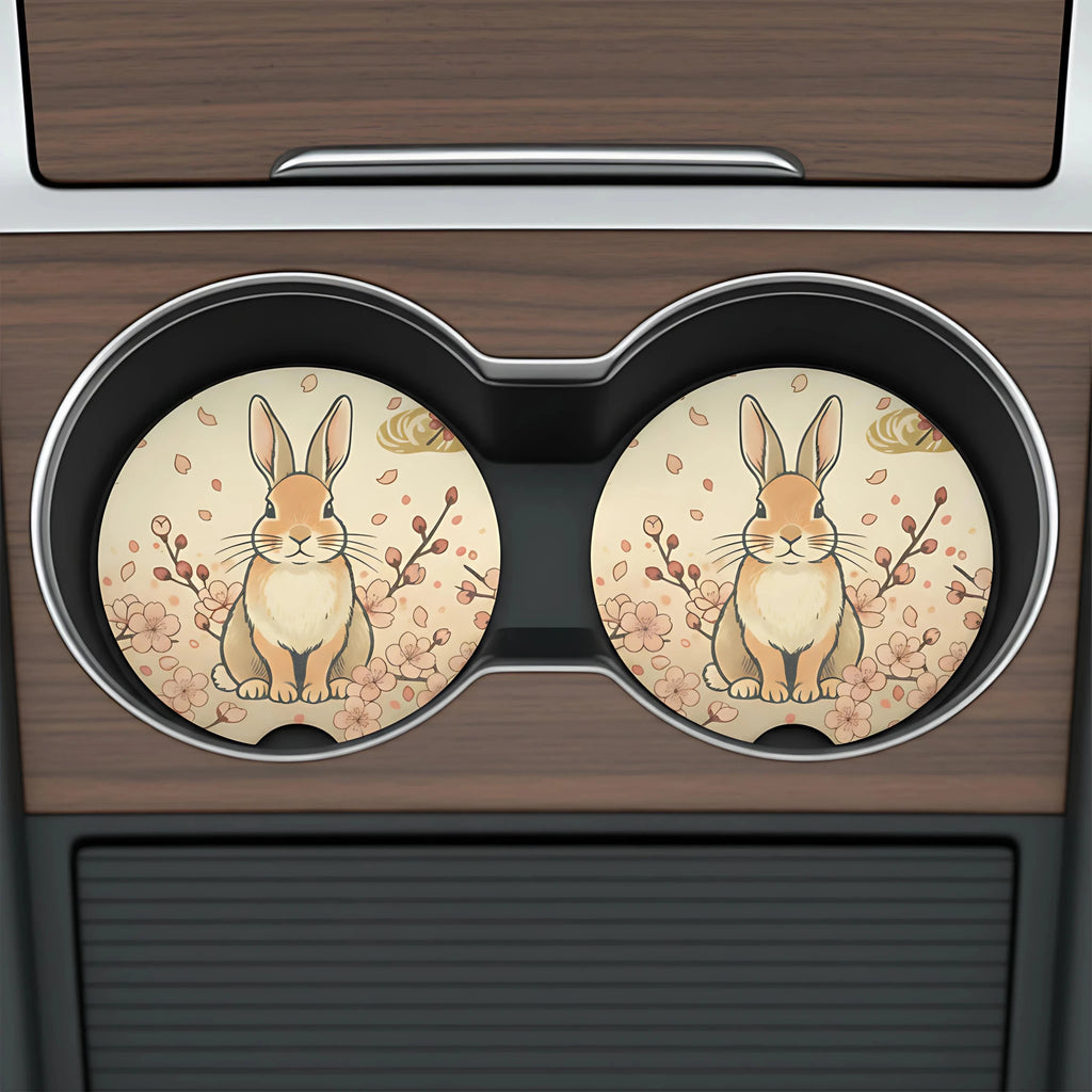 Cute Bunny Floral Car Coasters Set - Road Muse
