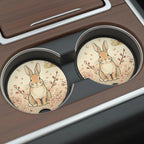 Cute Bunny Floral Car Coasters Set - Road Muse