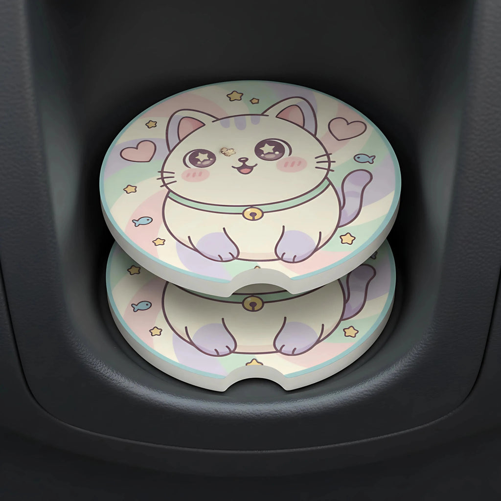Cute Cat Car Coasters Set - Road Muse