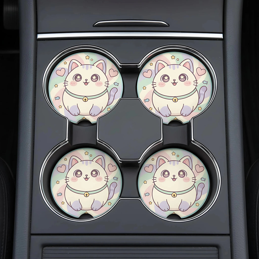 Cute Cat Car Coasters Set - Road Muse