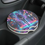 Cyberpunk Anime Girl Neon City Car Coasters Set - Road Muse