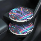 Cyberpunk Anime Girl Neon City Car Coasters Set - Road Muse