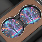 Cyberpunk Anime Girl Neon City Car Coasters Set - Road Muse
