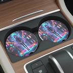 Cyberpunk Anime Girl Neon City Car Coasters Set - Road Muse