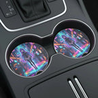 Cyberpunk Anime Girl Neon City Car Coasters Set - Road Muse