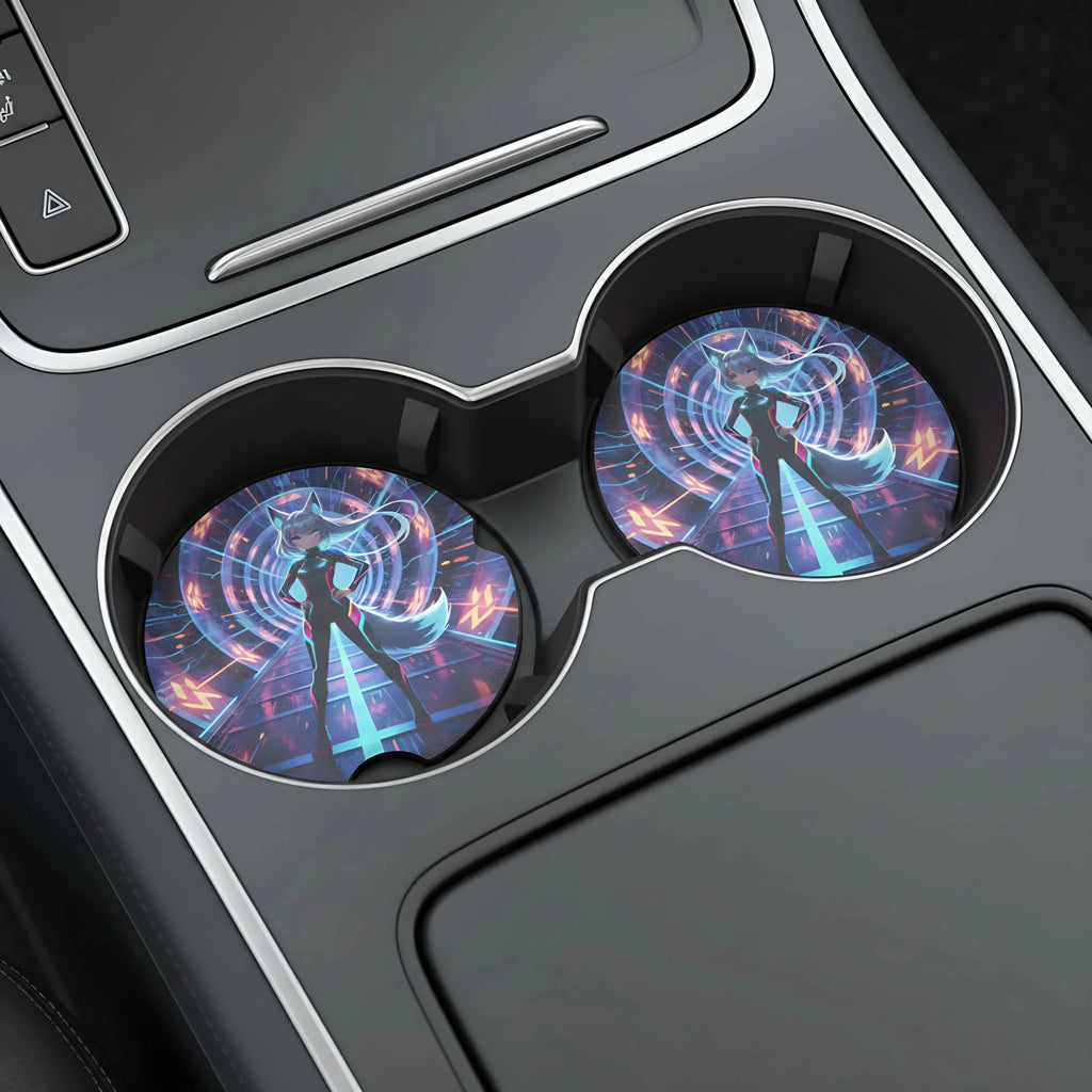 Cyberpunk Foxgirl Car Coasters Set - Road Muse