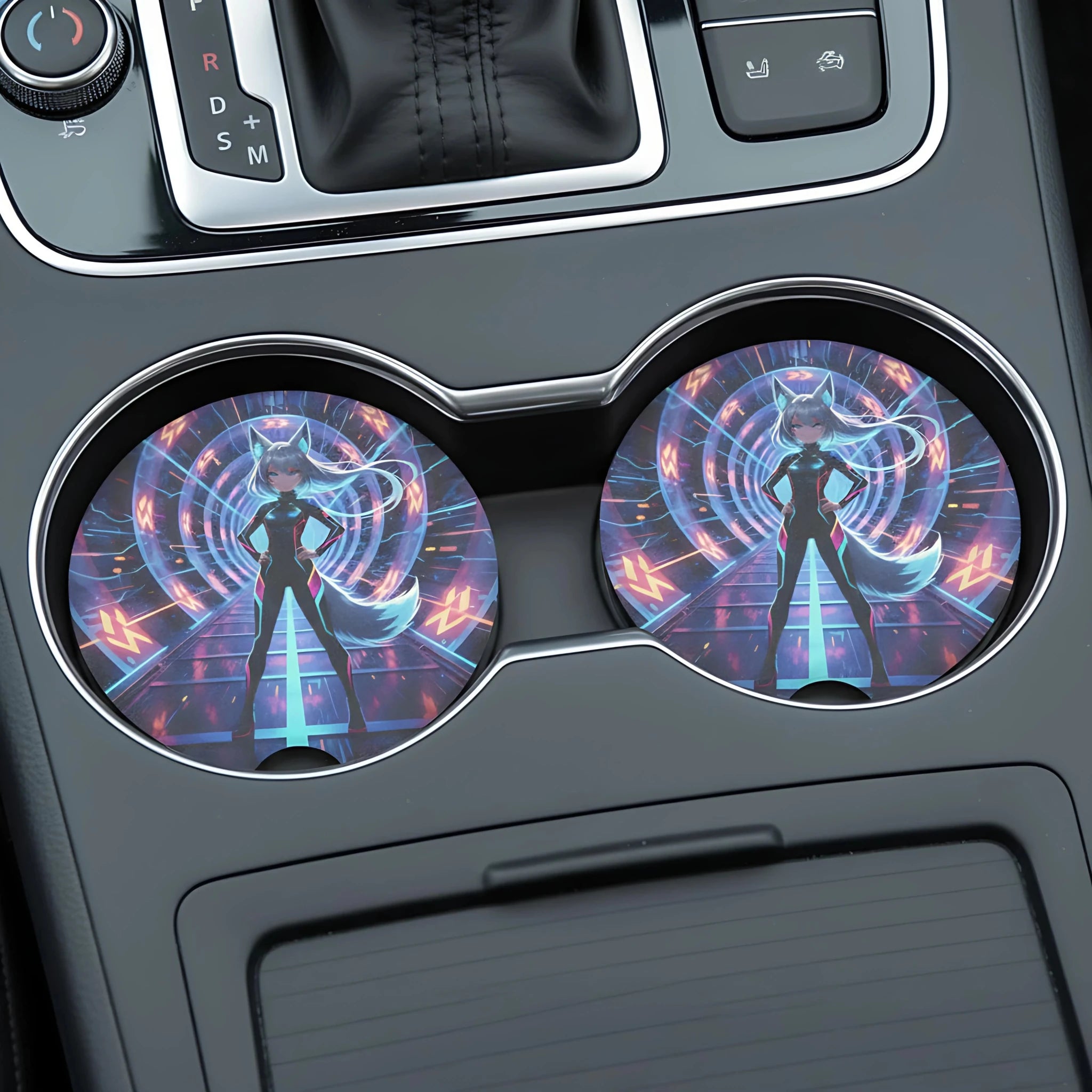 Cyberpunk Foxgirl Car Coasters Set - Road Muse
