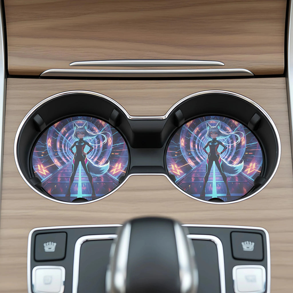 Cyberpunk Foxgirl Car Coasters Set - Road Muse