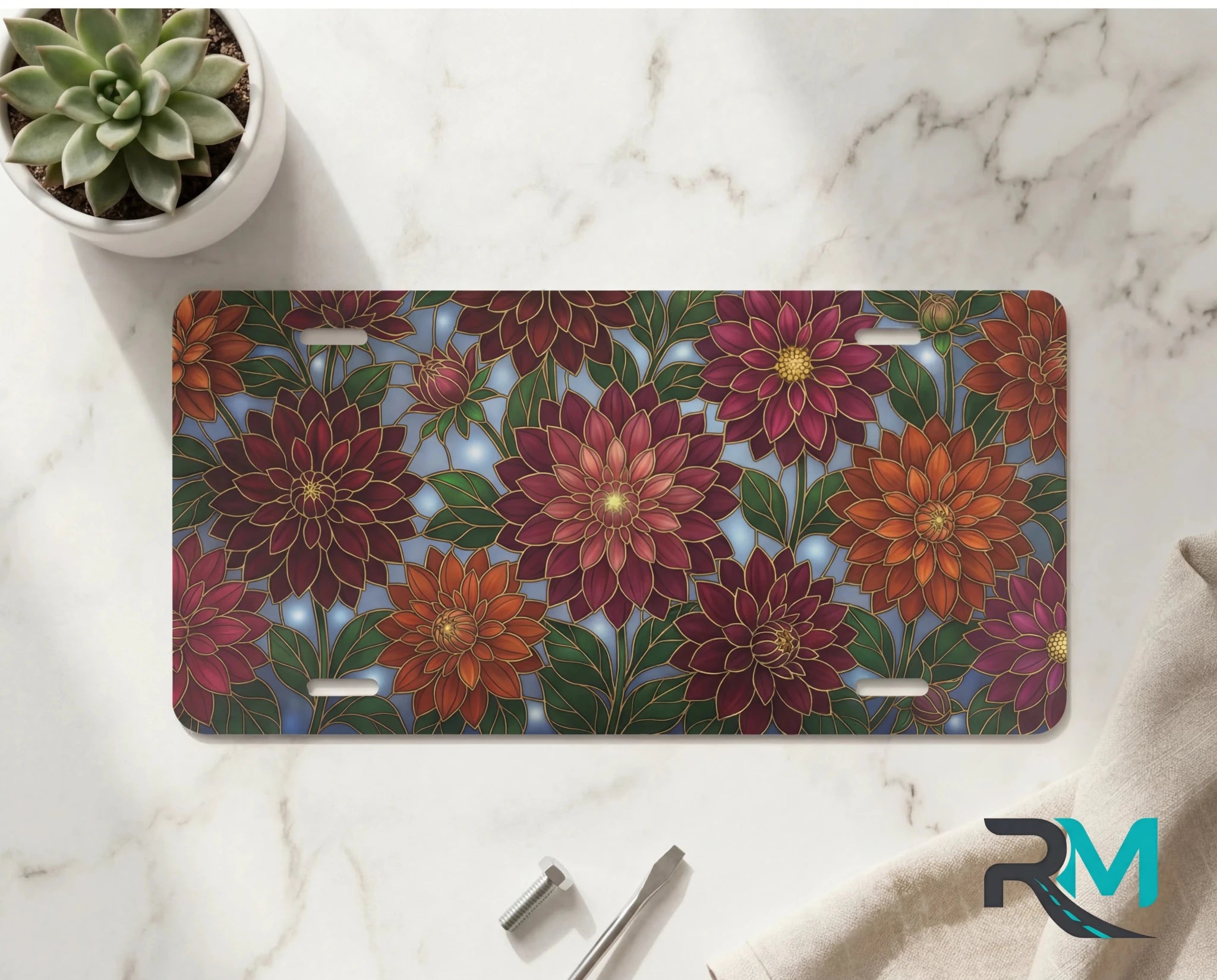 Dahlia Colorful Garden Vanity Plate - Road Muse