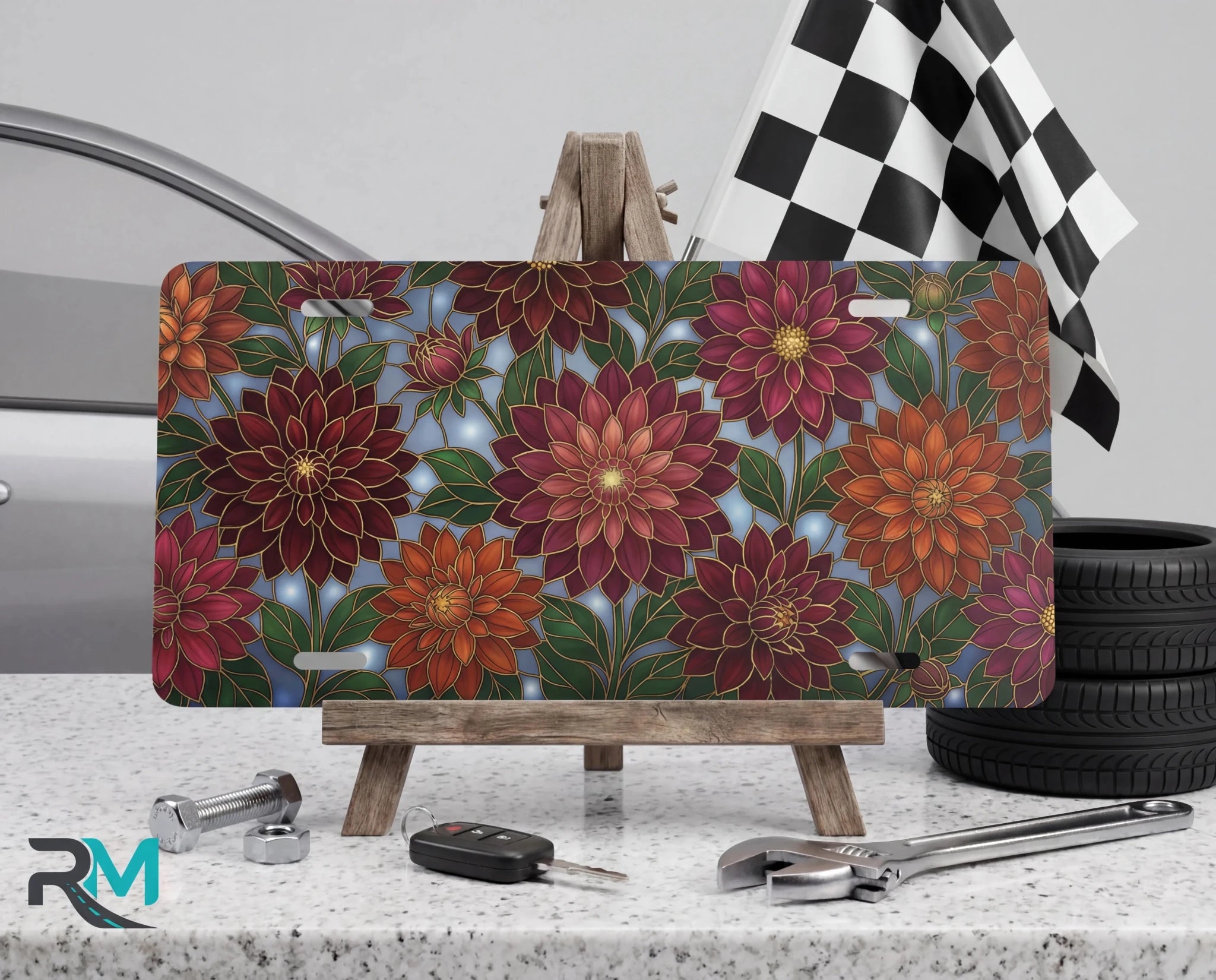 Dahlia Colorful Garden Vanity Plate - Road Muse