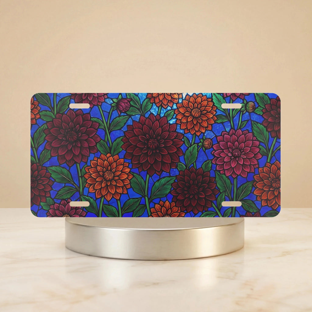 Dahlia Floral Pattern Vanity Plate - Road Muse