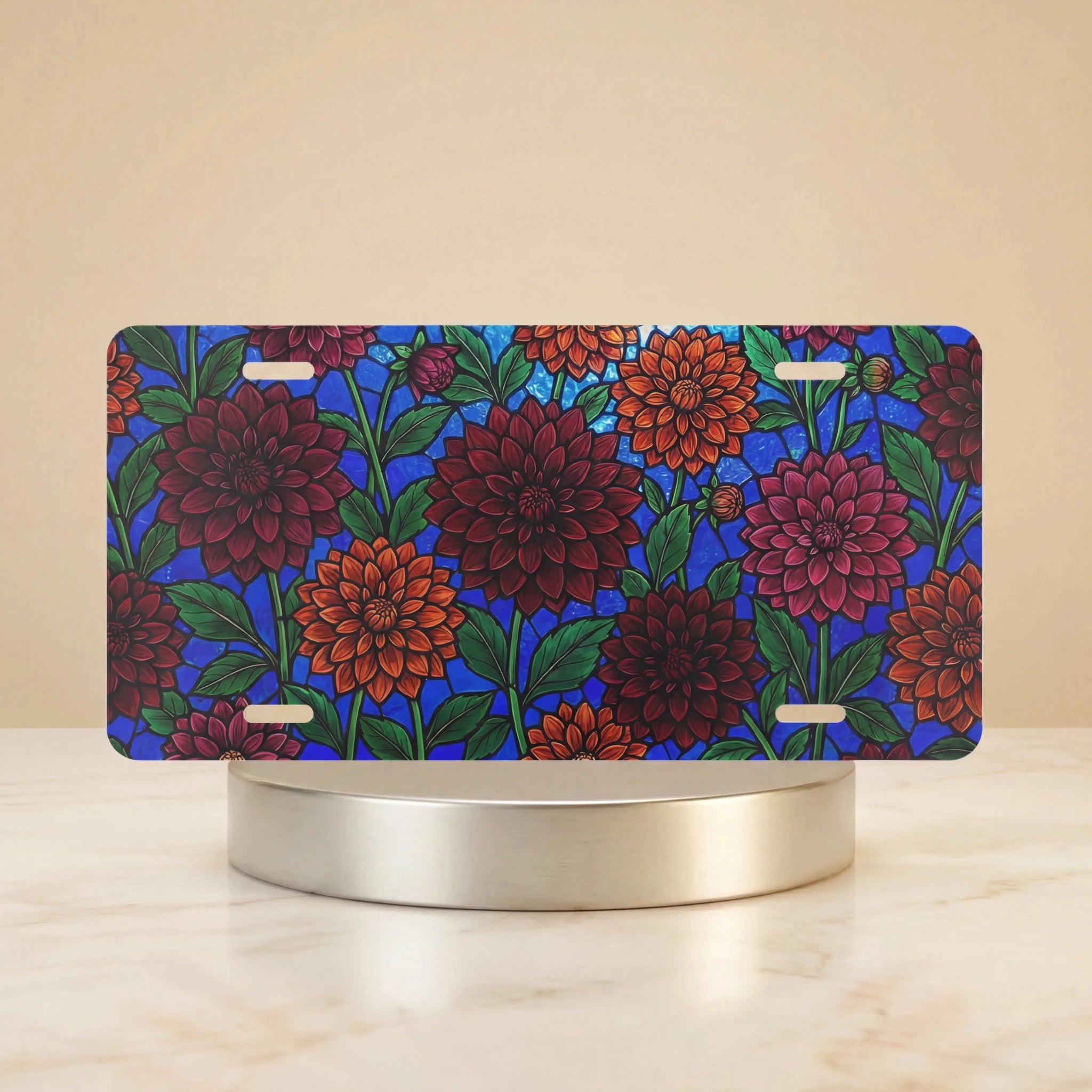Dahlia Floral Pattern Vanity Plate - Road Muse