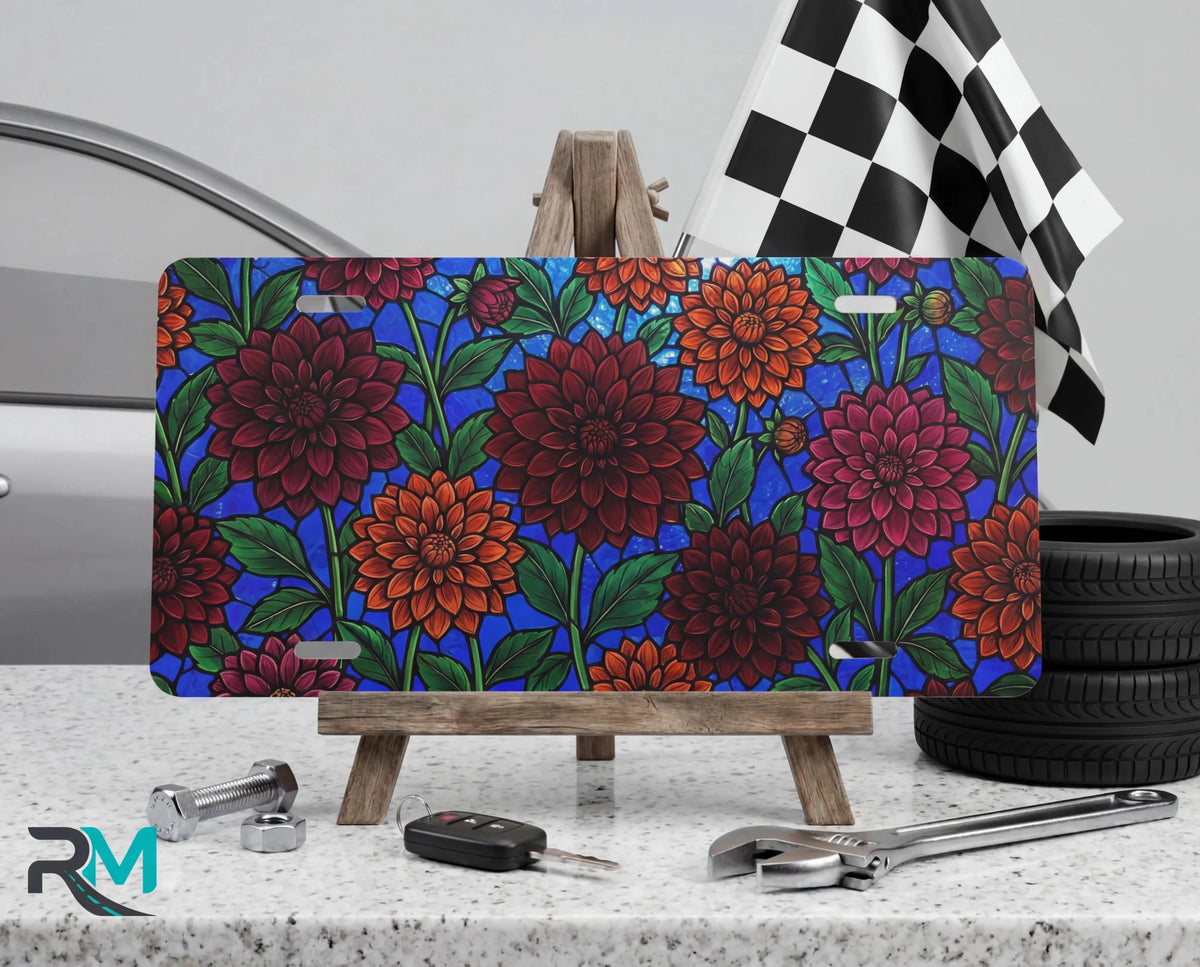 Dahlia Floral Pattern Vanity Plate - Road Muse