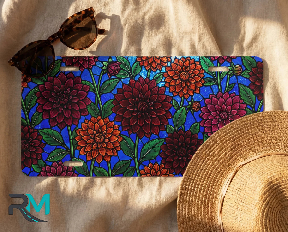 Dahlia Floral Pattern Vanity Plate - Road Muse