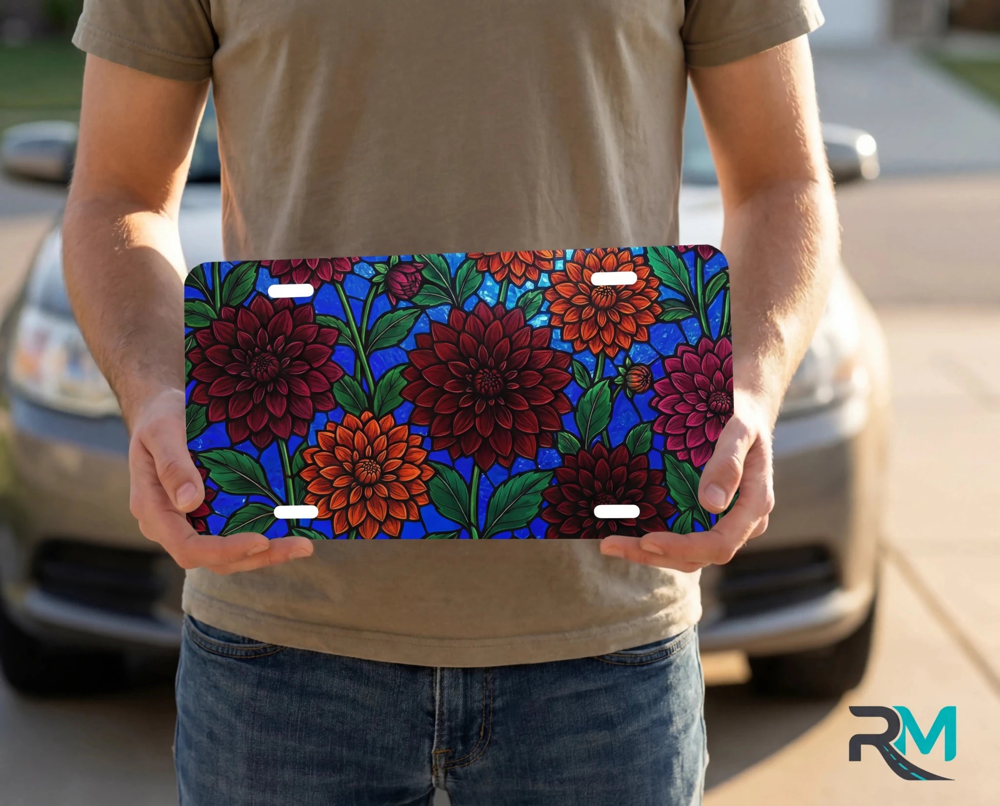 Dahlia Floral Pattern Vanity Plate - Road Muse