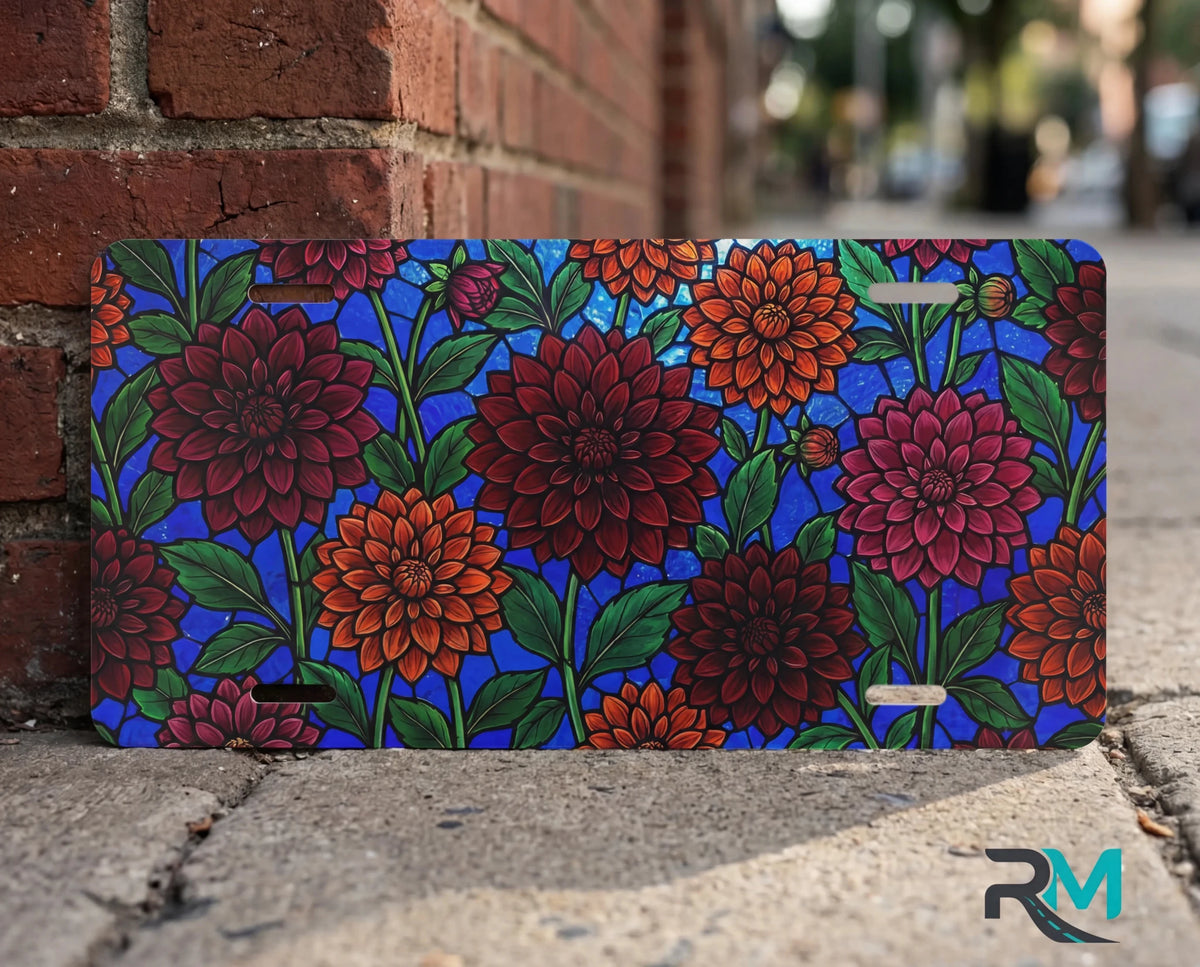 Dahlia Floral Pattern Vanity Plate - Road Muse