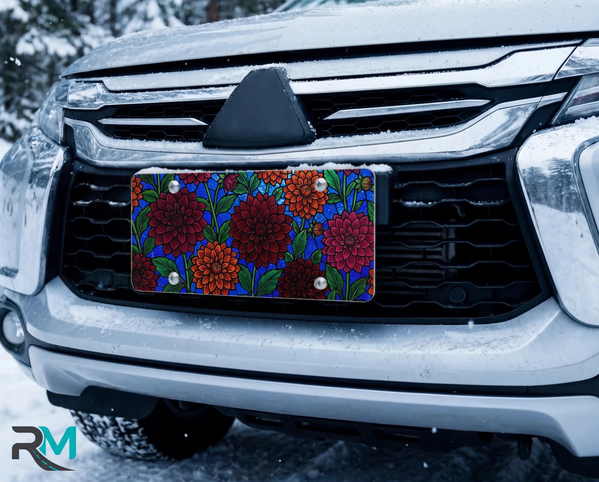 Dahlia Floral Pattern Vanity Plate - Road Muse