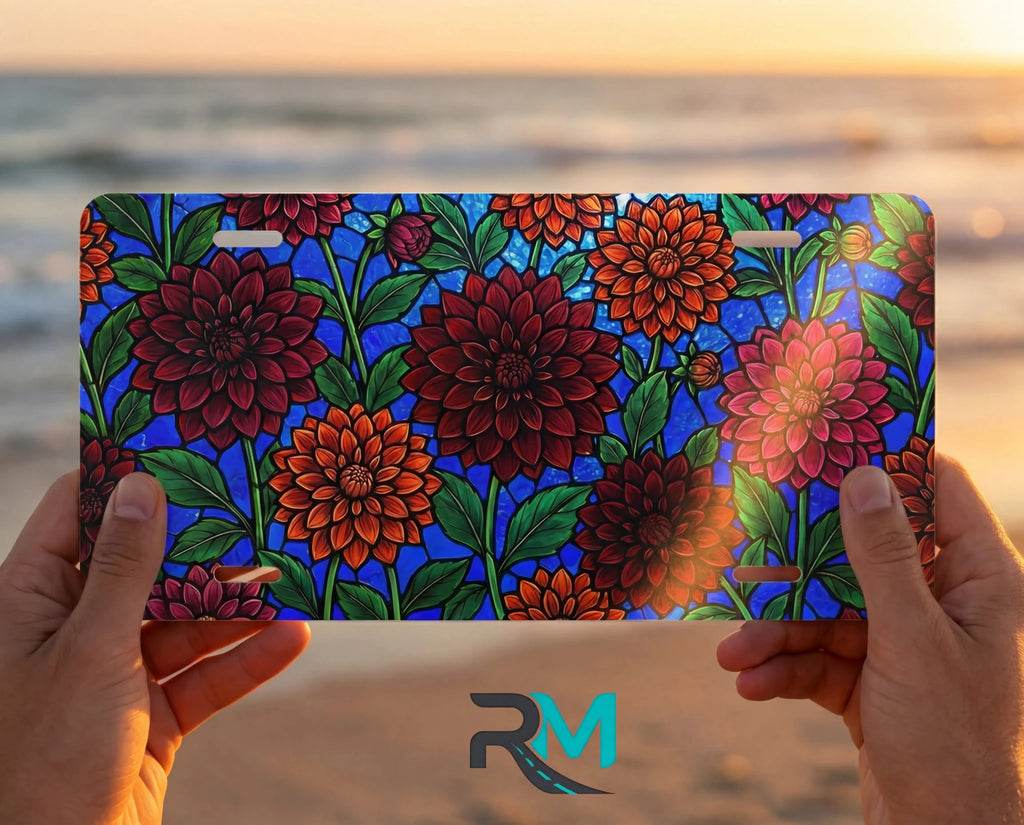 Dahlia Floral Pattern Vanity Plate - Road Muse