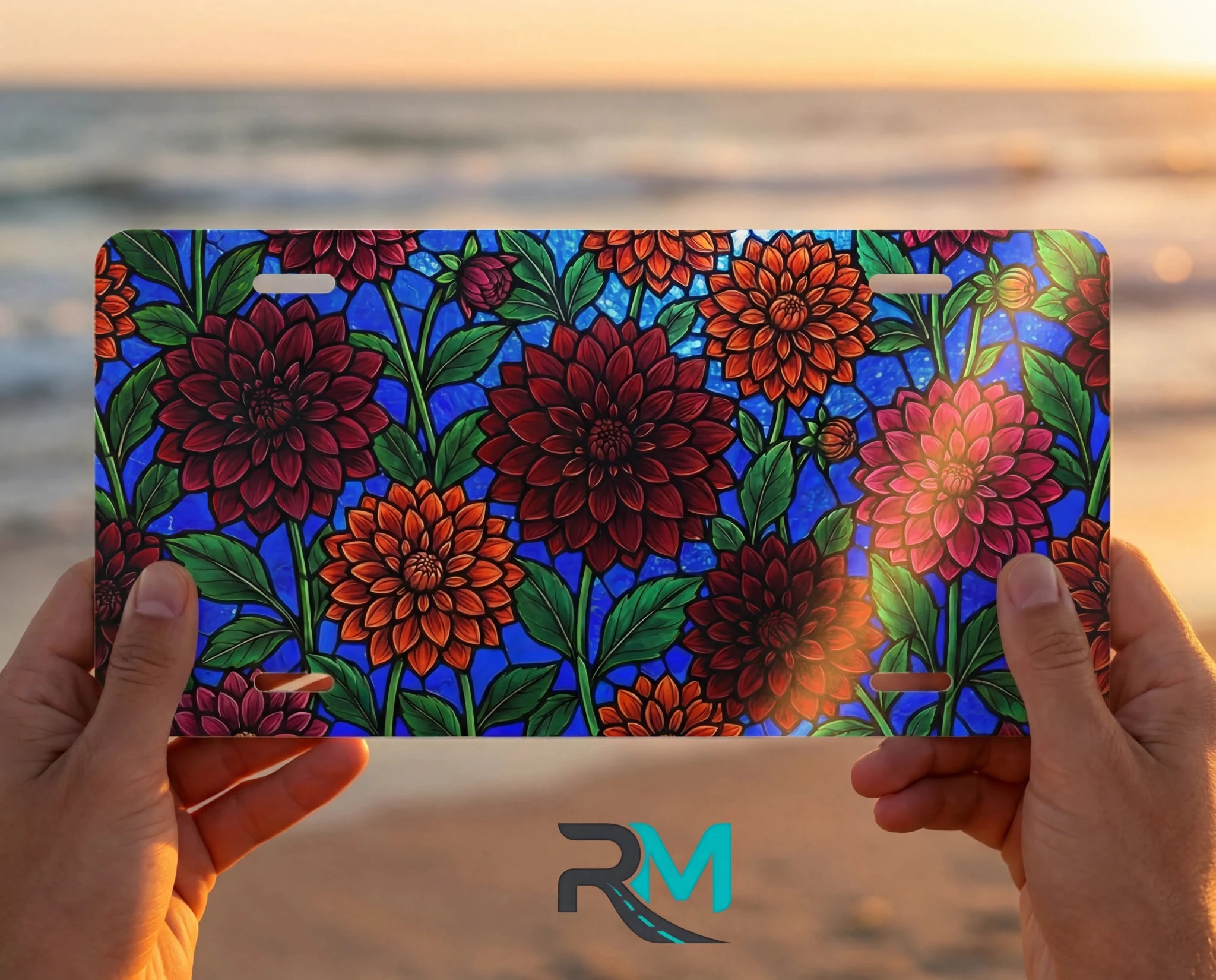 Dahlia Floral Pattern Vanity Plate - Road Muse