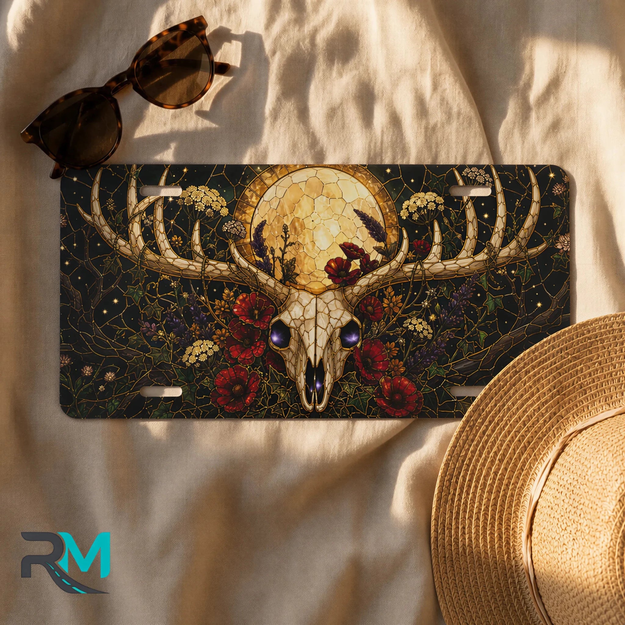 Deer Skull Moon Floral Vanity Plate - Road Muse