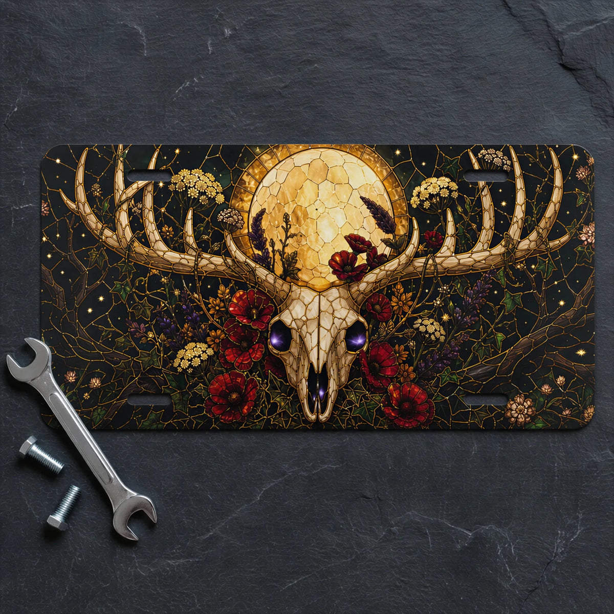 Deer Skull Moon Floral Vanity Plate - Road Muse