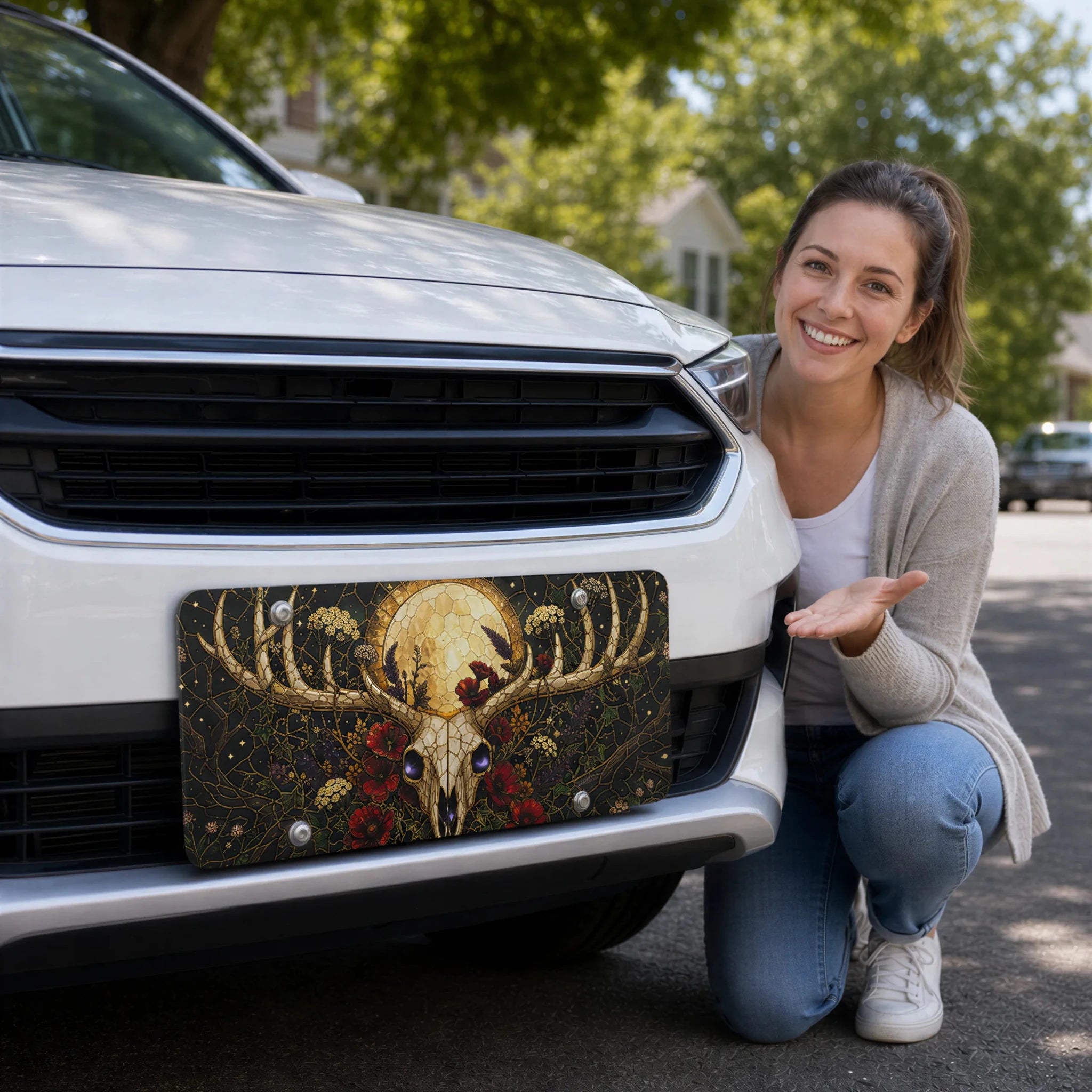 Deer Skull Moon Floral Vanity Plate - Road Muse